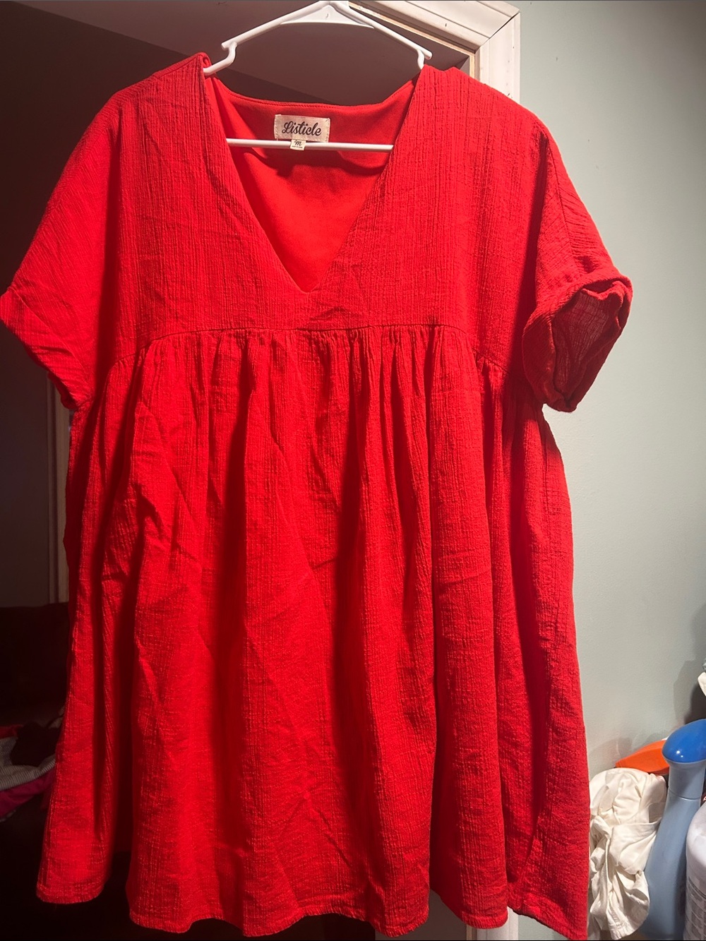 Listicle Red V-Neck Babydoll Tunic